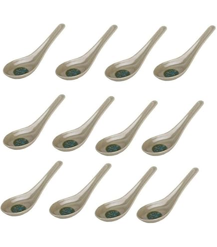 Happy Sales Melamine Asian Soup Spoons - 6 Pack, Notch & Hook Style, Green, 6.25 Inch