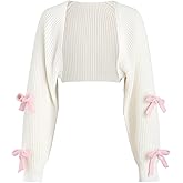 Verdusa Women's Bow Sweater Cute Cropped Cardigan Long Sleeve Knitted Shrug