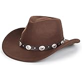 Western Cowboy Hat for Men Women Classic Fedora Hat with Buckle Belt (Size:M-L)