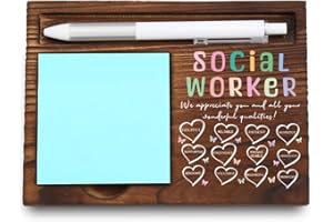VYNWPDFLI Wooden Sticky Note Holder for Social Workers, Appreciation Gift with Motivational Quote, Office Desk Organizer, Inspirational Gift, 16.5 x 12 x 1.5 cm LQQ2