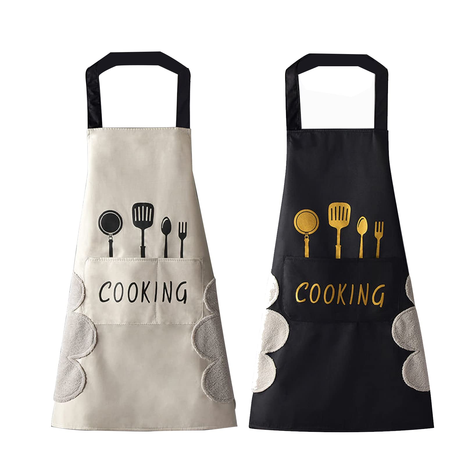 DILLMAN Women Kitchen Apron with Hand Wipe Pockets£¬Big Pocket,Hand-wiping, Waterproof for Cooking Baking, Black + White, Large