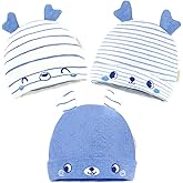 DOKMA 3 Pieces Newborn Baby Hat Animal Ears Infant Caps Baby Boy Girl Toddler Hats Beanie Caps, Blue, 0-3 Months