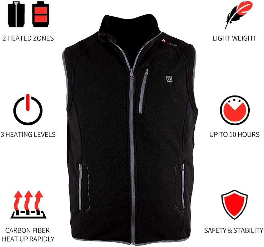 PROSmart Heated Vest Polar Fleece Lightweight Waistcoat with USB Battery Pack for Men and Women (Unisex): Clothing
