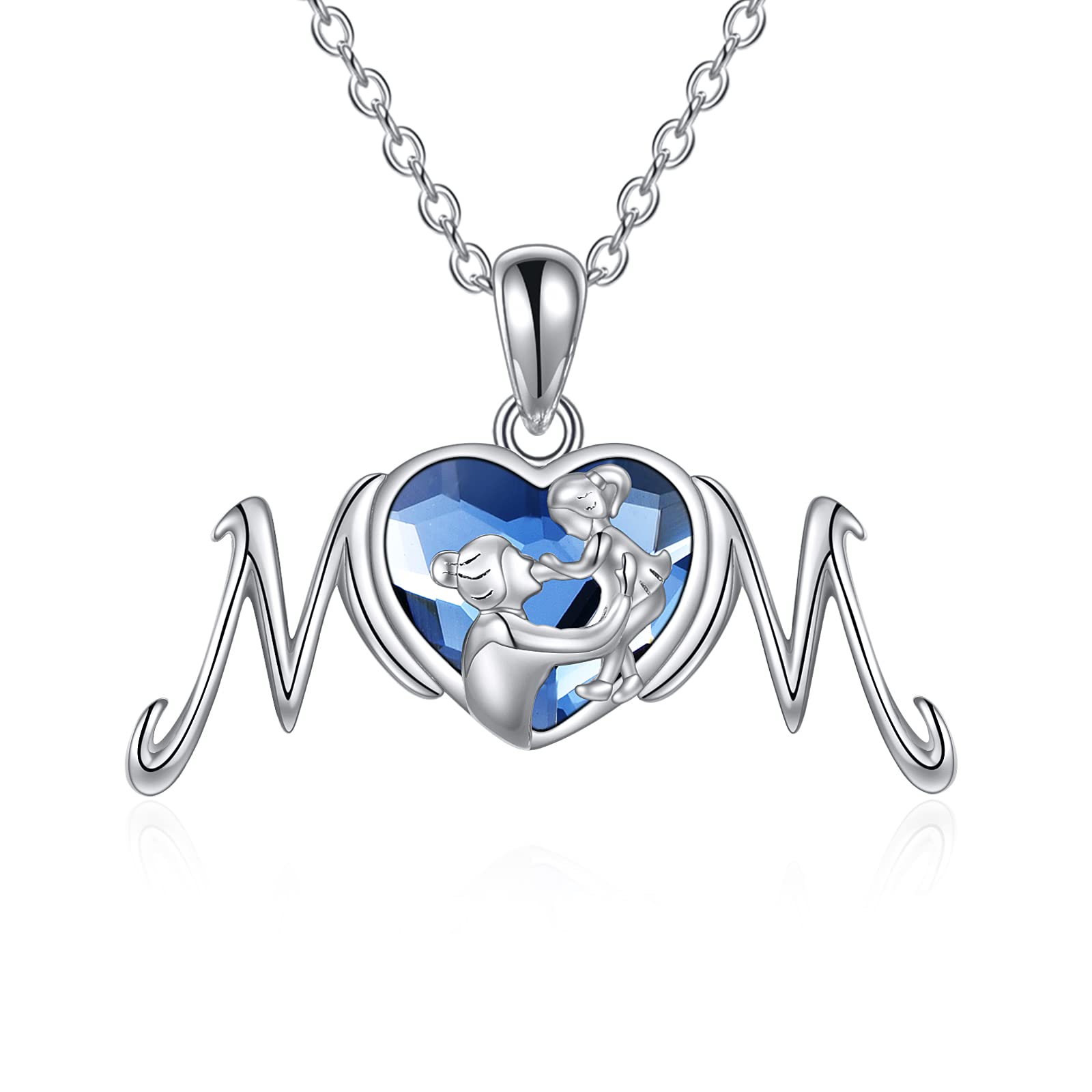 YFN Mother Daughter Necklace Sterling Silver Heart Crystal Angel Wings Pendant Mum Jewelry Birthday Mother's Day Gifts for Women Girls