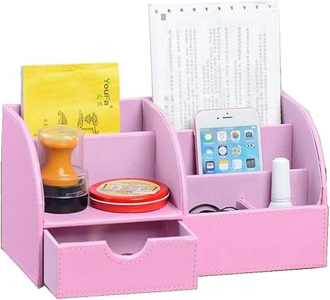 Amazon Co Jp Danankan 多機能オフィスデスク収納ボックスオフィス用品雑貨オーガナイザーレザー収納ボックス 色 ピンク ホーム キッチン
