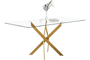 NIERN Gold Glass Dining Table with Chromed Legs, 47in Rectangular Kitchen Table for Kitchen Dining Room Home Office (47.24 * 27.55,Gold)