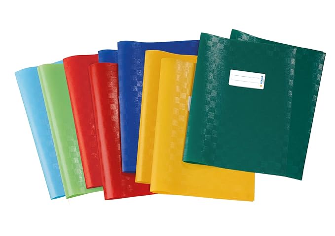 Herma 19997 Heftumschläge DIN A4, Kunststoff, gedeckt mit Baststruktur, Set mit 10 Heftschoner, mehrere Farben, für Schulheft