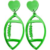 Retro Fluorescent Acrylic Footbal Dangle Drop Earrings Dainty Lightweight Hollow-out Rugby Football Sports Statement Earrings for Women Sports Game Day Jewelry Gifts