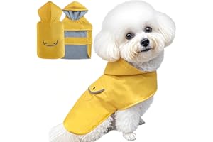 BECNBEAU Dog Raincoat Dogs Rain Jacket Reflective Poncho Rainwear Waterproof Pet Clothes Warm Lined Pocket Hooded Leash Hole Adjustable for Puppy Small Dogs,Yellow,M,Back Length 10.0 Inch