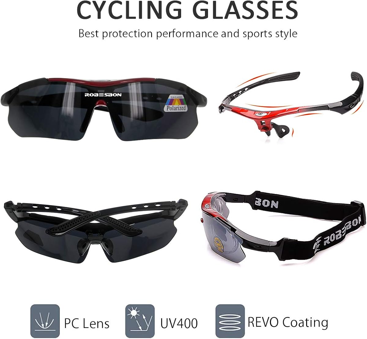 LumiSyne Polarized Sports Sunglasses Cycling Glasses with 5 Interchangeable Lenses Ultralight Semi-Rimless Frame with Sunglasses Strap UV400 Goggle for Ski Driving Golf Running Cycling(Black) - Image 3