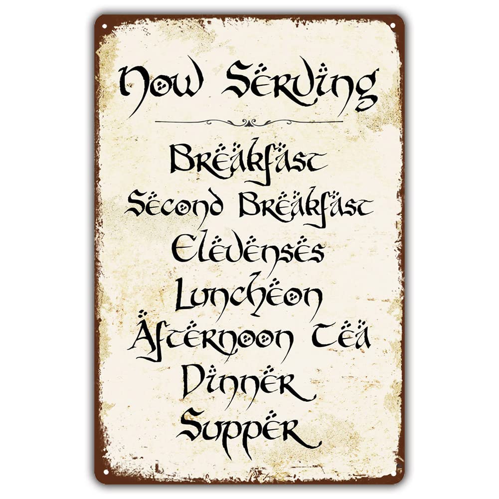 Photo 1 of Vintage Style Funny Tin Sign, Second Breakfast Kitchen Sign, Gift for LOTR Fans, Metal Signage, 8x12 Inches