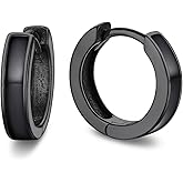 Bandmax 925 Sterling Silver Black Huggie Hoop Earrings 10mm Small Ear Hoops Hypoallergenic Silver Cartilage Piercing Jewelry Gift for Women Men
