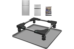 WUDIALIEN 27''x 27'' Extra Large Mini Fridge Stand with Silicone Mat, Universal Stand Base is Adjustable, 4 Sturdy Feet and Hardened Steel Tube, Drain Pan, Fridge, Washing Machine, Dryer, Wine Cabinet. (Gray)