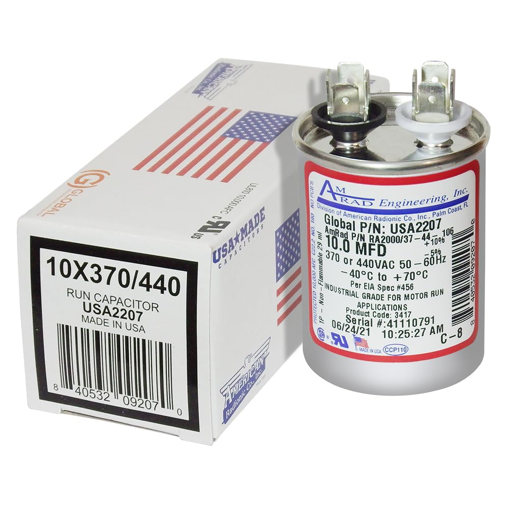 AMRAD ENGINEERING USA2207 Round Motor Run Capacitor, 10 MFD, 370/440 Vac