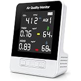 6-in-1 Smart Air Quality Monitor for CO2 HCHO TVOC &amp; Temp | Real-time indoor AQI testing with color display &amp; USB power for home, office or car