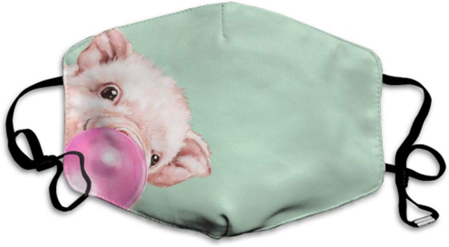 RUHUI Mouth Mask Bubble Gum Sneaky Baby Pig in Green Dust Mouth Mask Adjustable Earloop Polyester Mask