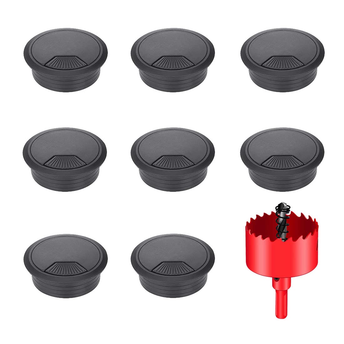 DuDuZui 8PCS Desk Grommet, Desk Cable Grommet 60mm Desk Cable Hole Covers Organize Office and Home Table Cable, with Hole Saw (Black, 60 mm)