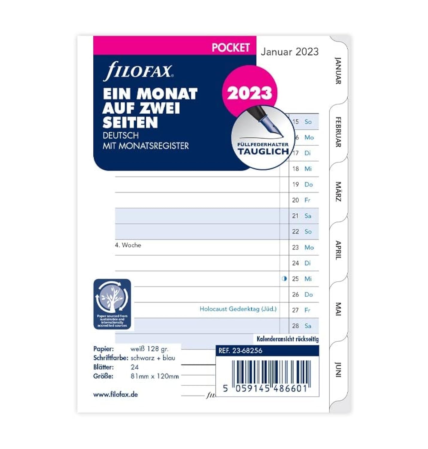 Filofax Pocket 1Mo/2S tabbed (German) 2023