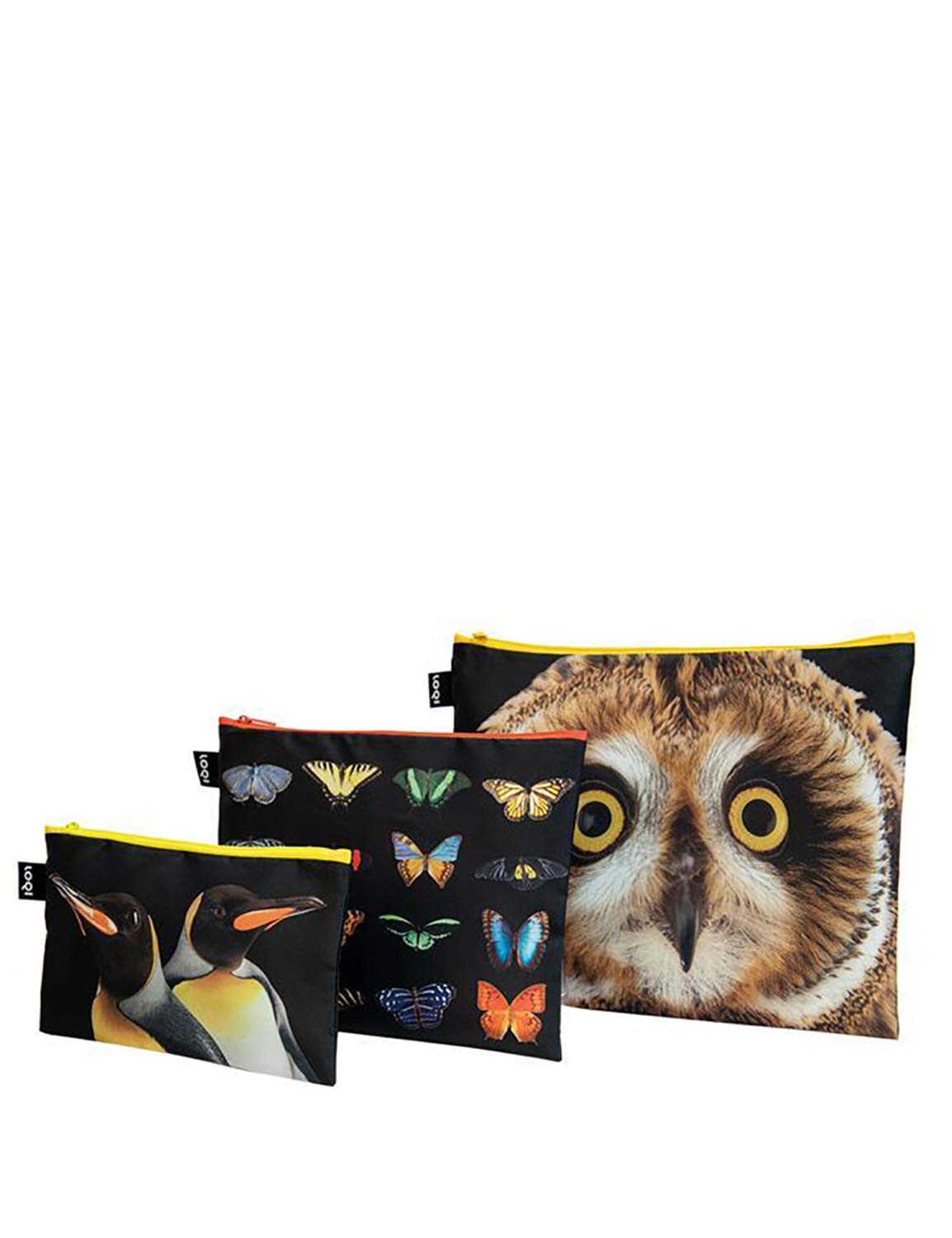 LOQI NATIONAL GEOGRAPHIC Zip Pockets - Owl, Butterflies, Penguins