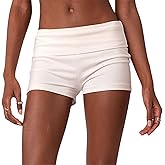 Women Low Waist Lounge Shorts Fold Over Skinny Pajamas Shorts Summer Casual Pj Bottom Sleep Shorts