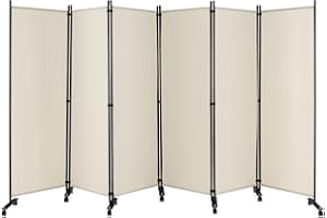GOFLAME 6 Panel Folding Room Divider, 6FT Rolling Privacy Screen with Lockable Wheels, Portable Room Partition Screen, Freestanding Wall Divider and Separator for Home Office, White
