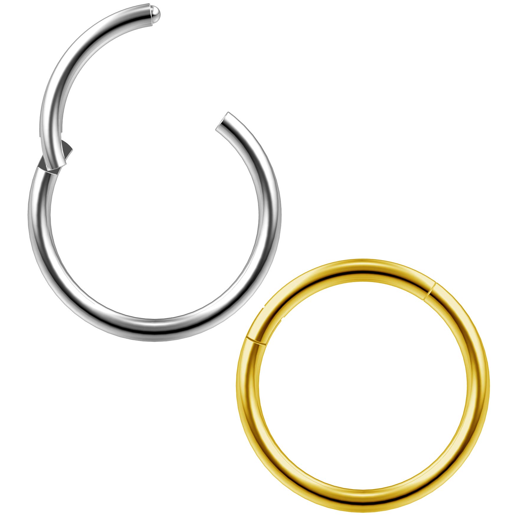 2pc 16g 1.2mm Clicker Nose Bar Rings Hoop Septum Bar Ring Ceptum Clickers Conch Piercing Jewellery Steel & Gold 10mm