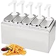 Saladulce 5.3Qt Sauce Pump Station - Stainless Steel Condiment Dispenser with 5 - 1.1Qt Jars