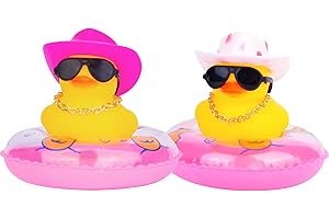 MuMyer Car Rubber Duck 2Pcs Duck Car Dashboard Decorations Yellow Duck Car Ornaments for Car Dashboard Decoration Accessories with Mini Swim Ring Cowboy Hat Necklace and Sunglasses