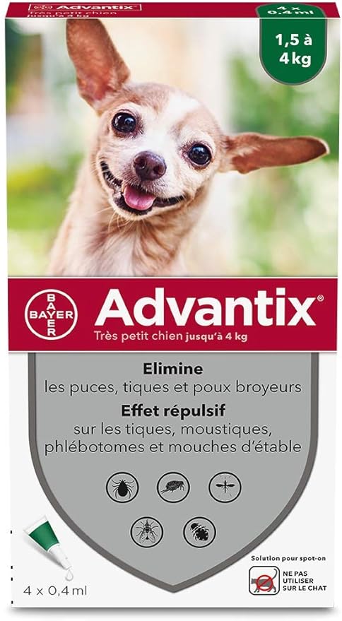 Advantix Tres Petit Chien Anti Puces Et Anti Tiques 1 5 4kg 4 Pipettes Amazon Fr Animalerie