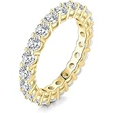 JewelryPalace Genuine Moissanite Wedding Rings for Women, Eternity 14k White Yellow Rose Gold Plated 925 Sterling Silver Promise Ring for Her, Round Cut Simulated Diamond Anniversary Band Ring VVS D-F