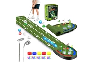 TERRAMUS Kids Toy Golf Mat Set, Golf Putting Mat with Light up Holes, Glowing Golf Balls, Putting Green with 2 Clubs, Toy Golf Set,Golfing Mats Indoor Outdoor,Sport Game for Kids Family