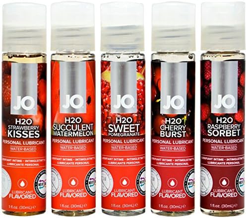 JO H2O 1 oz. Flavor Variety of 5 - Strawberry Kiss, Succulent Watermelon, Sweet Pomegranate, Cherry Burst, Raspberry Sorbet
