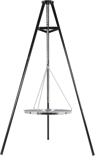 La Hacienda Tripod with BBQ Grill Adjustable Height Portable Black
