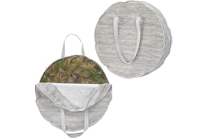 mDesign Round 19" Wreath Storage Container with Handles - Fabric Christmas Wreath Storage Bag and Protector - Garland Storage Bag Container - Holiday Decoration Organizer - 2 Pack, Striped Taupe/Tan