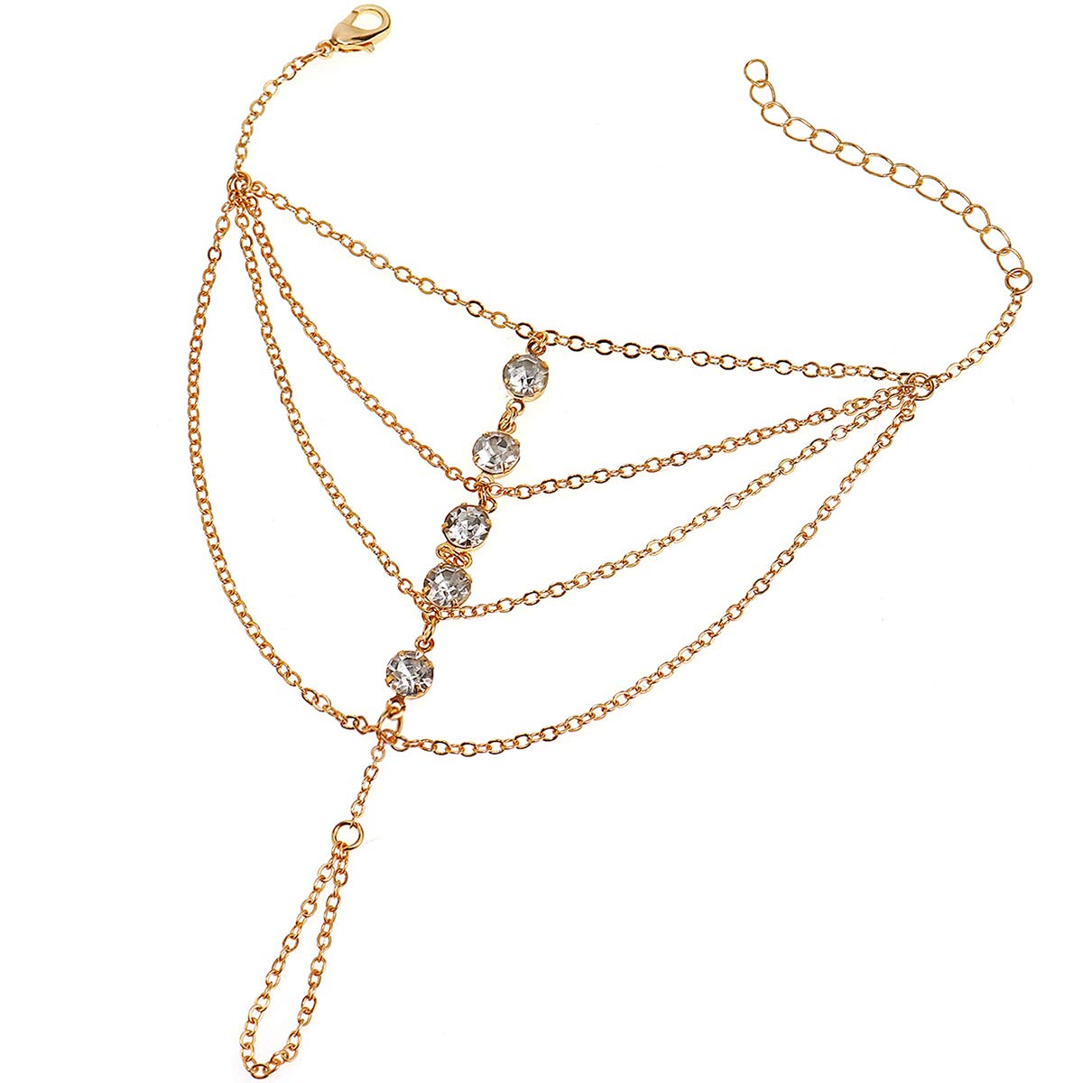 Finger Ring Bracelet Hand Harness Chain Bracelet Rhinestone Gifts for Women Girls