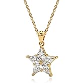 Fettero Christmas Necklace for Women Trendy 14K Gold Plated Dainty Diamond Necklace Charm CZ Clover Star Pendant Necklaces Simple Jewelry Gold Necklace for Women