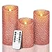 YINUO LIGHT Rose Gold Glitter Candles, Real Wax Flameless LED Pillar Candles Battery Operated 4” 5” 6 ” Set of 3 with Remote and Timer