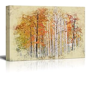 Canvas Print Landscape Wall Art - Autumn Leaves of Birch Tree-Lined - Gallery Wrap Modern Home Art | Ready to Hang -12x18 inches