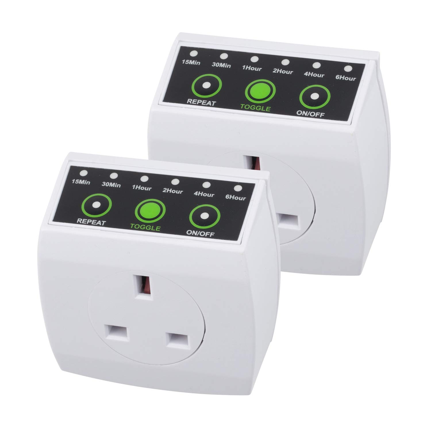 HBN Countdown Timer Plug, Energy Saving Timers Switch with Repeat Function, 15/30 Min 1/2/4/6 Hour Run Down Timer Socket, 2 Pack