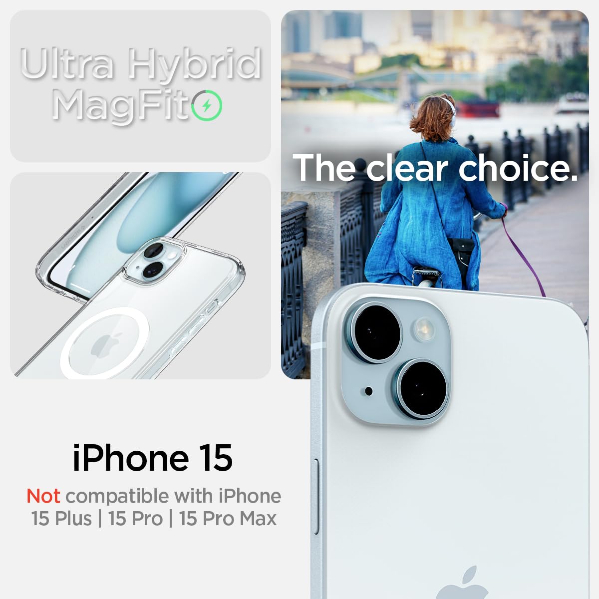 Spigen for iPhone 15 Case, Ultra Hybrid MagFit [Anti-Yellowing] [Compatible with Magsafe] - Clear