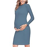 Liu & Qu Women's Maternity Knit Ribbed Dress Long Sleeve Bodycon Dress Daily Wearing Baby Shower