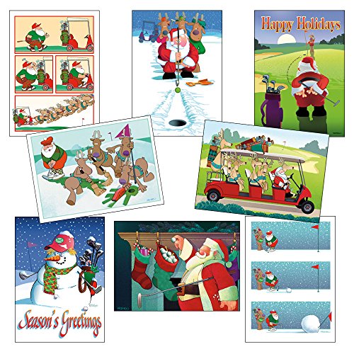 Box Set of Golf Christmas Card Variety Pack 24 Cards & Envelopes - Funny Holiday Golf Cards