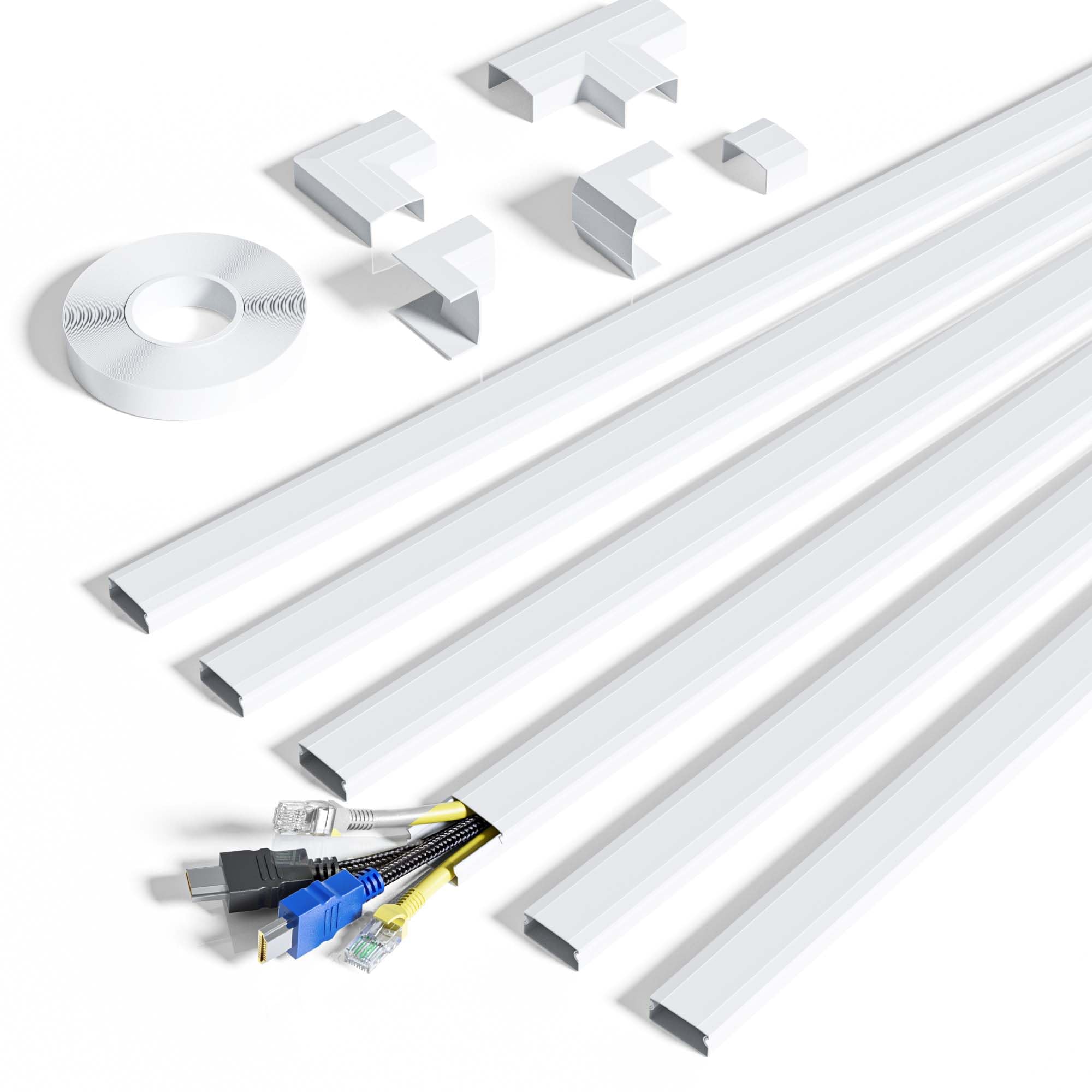 kinkaivy Cable Trunking, 2.4 M (6 Pcs- 30x17 mm) Trunking for Electric Cables, On-Wall Cable Concealer, White Wire Covers for Cables to Hide 3-4 Wires for TV and Computers in Home Office