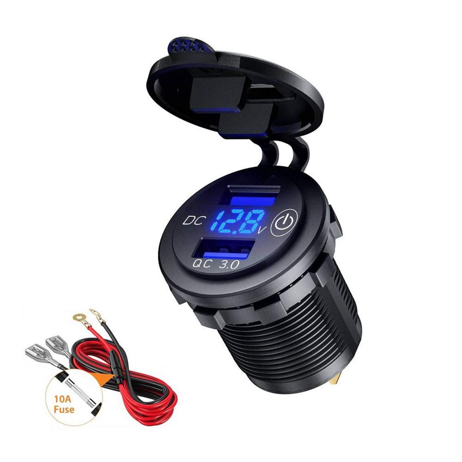 Thlevel USB Car Charger Socket Mini Dual QC3.0 Port Quick Charge 12V 24V Car Adapter with LED Digital Voltmeter and Switch 36W