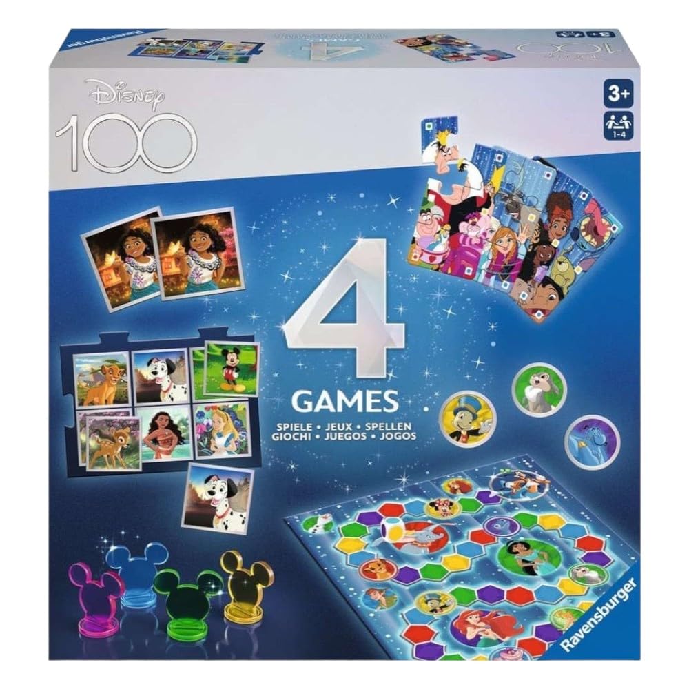 Ravensburger Disney 100th Anniversary 4-in-1 Games Compendium Set for Kids Age 3 Years Up