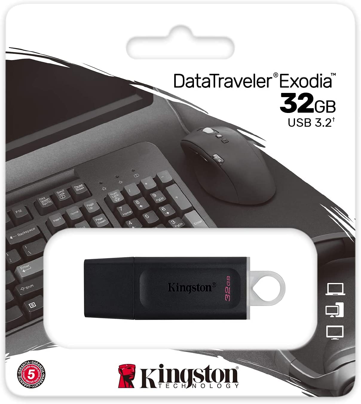 Kingston 32GB (5 Pack) DataTraveler Exodia USB 3.2 100MB/s Flash Drive DTX/32GB Bundle with (1) GoRAM Black Lanyard