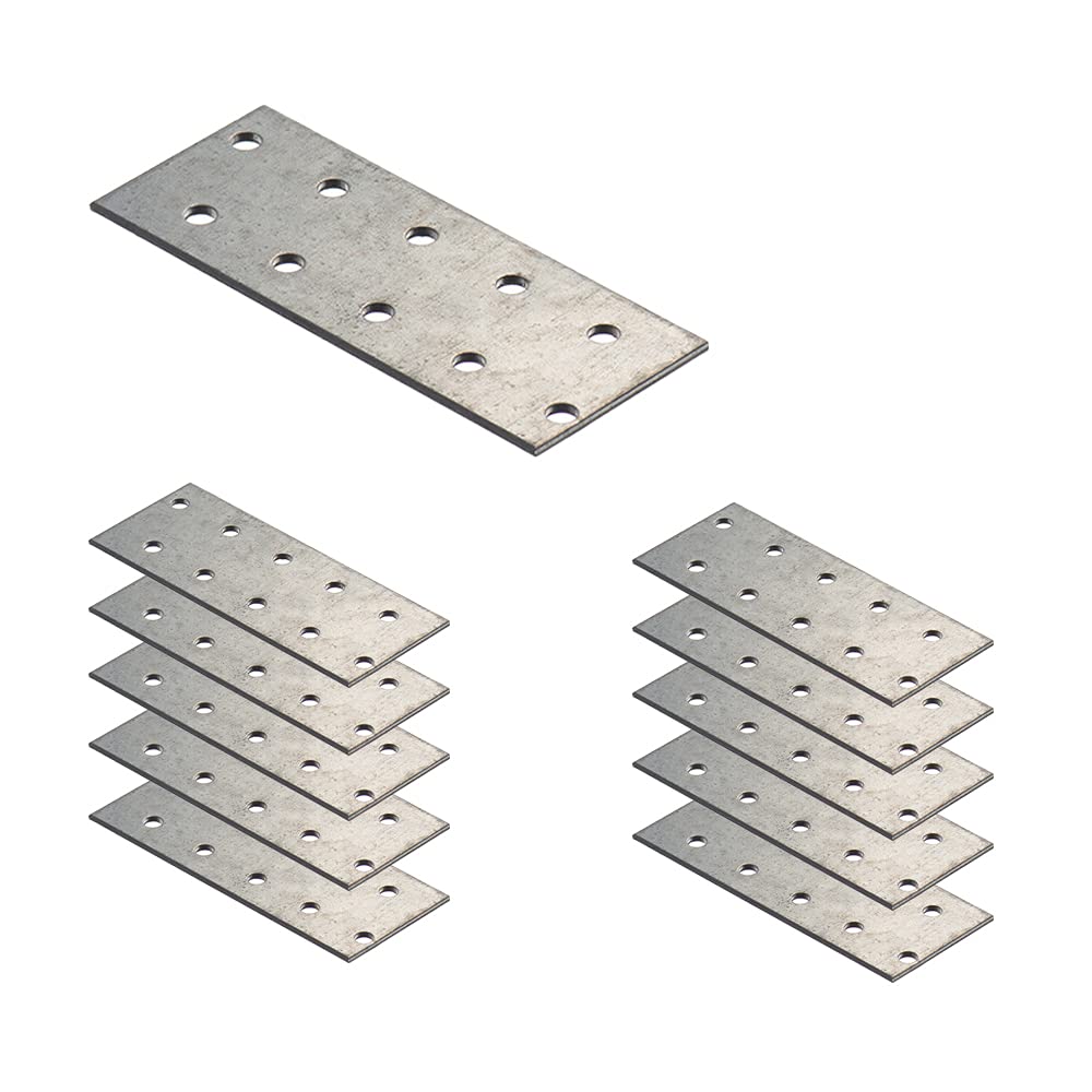 VHG Flat Connecting Joining Plates - Pack of 10 pcs (100 x 40 x 2) Heavy Duty Perforated Brackets, Galvanised Steel Sheet Braces, Metal Timber Fixing Repair Connector
