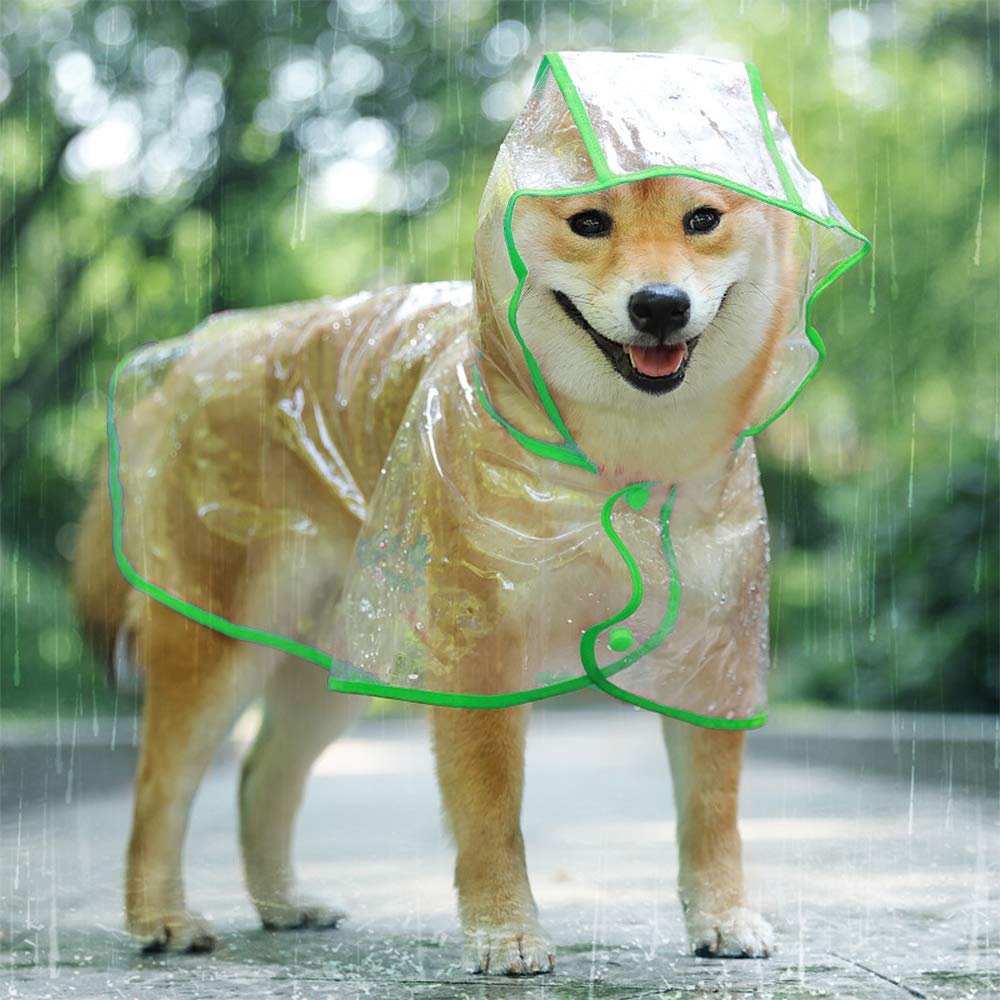 KoKoBin Waterproof Coat for Dogs Cats with Hood Adjustable PVC Transparent Rain Poncho Ultra Light for Small Dogs (Green, S)