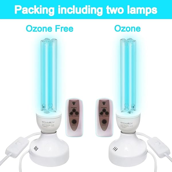 BAIMNOCM 50 WATT UV LIGHT SANITIZER, UVC GERMICIDAL LAMP WITH E26 BASE AND REMOTE CONTROL, HOME DISINFECTION DEVICE UV LIGHT BULB FOR BASEMENT/BEDROOM/KITCHEN, 2X25W ULTRAVIOLET LIGHT LAMP