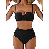 Aidonger Push Up Bikini Sets for Women Wrap Two Piece Swimsuit Tummy Control Bathing Suit Tie Back Swimwear Color Block